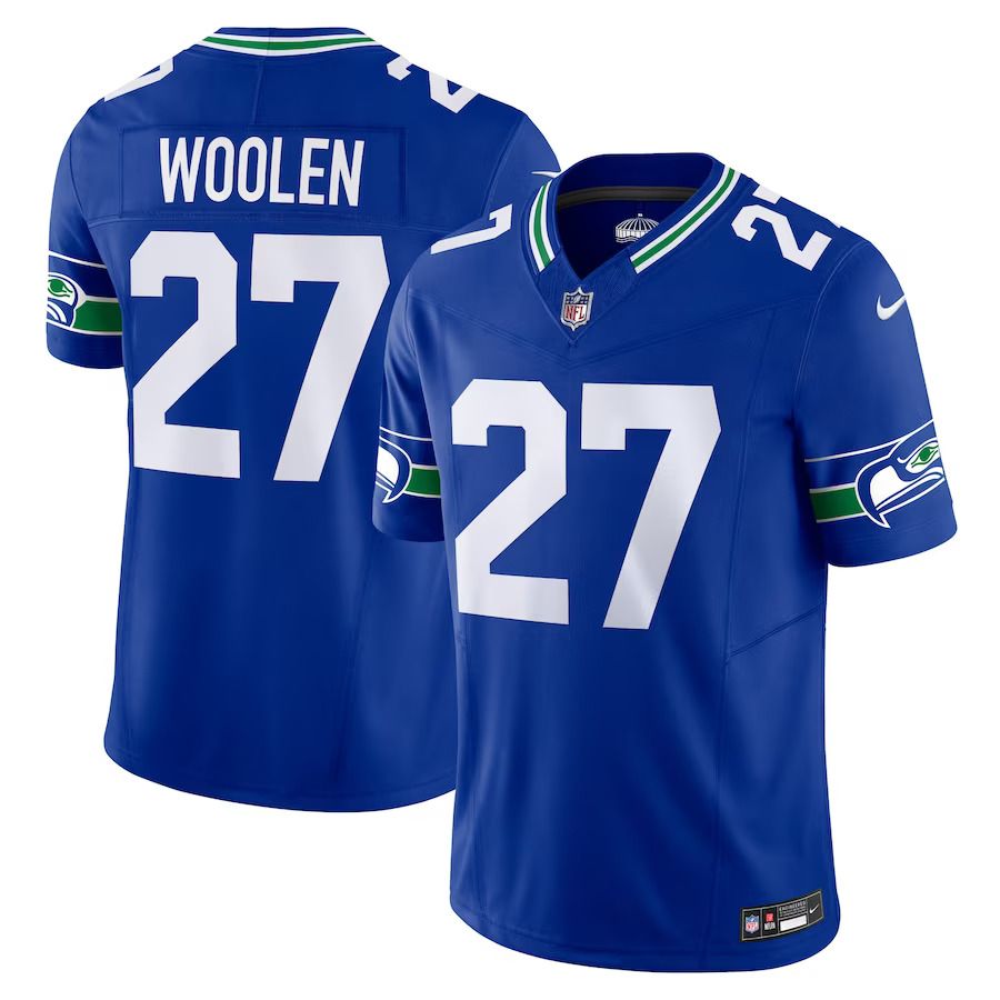 Men Seattle Seahawks #27 Tariq Woolen Nike Royal Throwback Vapor F.U.S.E. Limited NFL Jersey